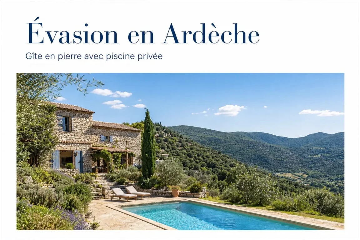 Location de gîte en Ardèche avec piscine privée dans un cadre naturel authentique