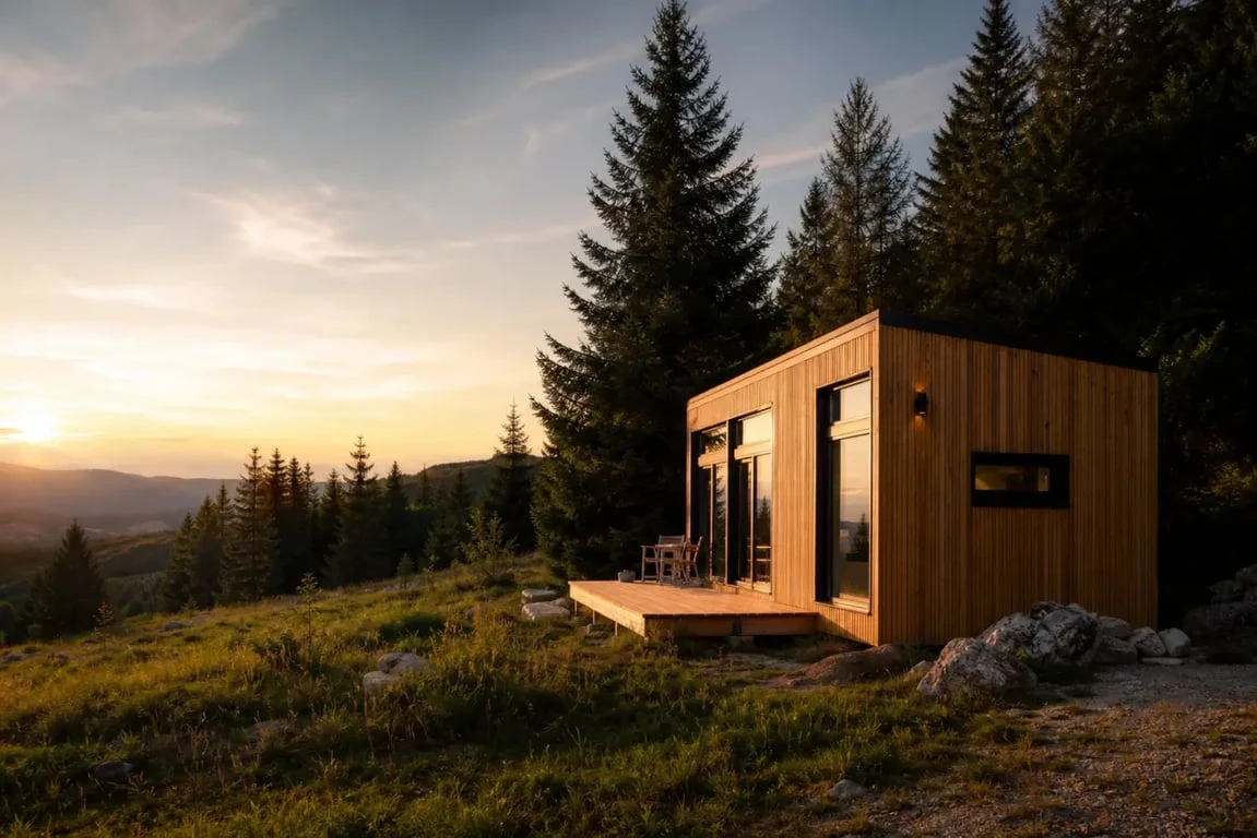 tiny house jura dans un paysage naturel boisé