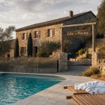 Location gîte en Ardèche avec piscine privée, mas en pierre et transats