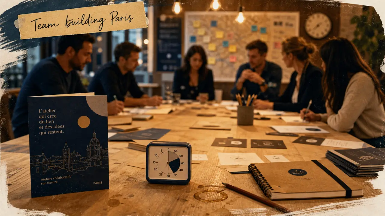 team building paris : salle parisienne avec cartes et post-it pour un atelier d’équipe