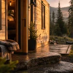 Tiny house Jura en bois dans une clairière, terrasse et forêt