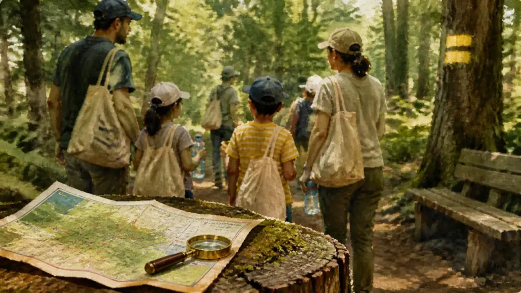 Balade en famille sur sentier forestier facile