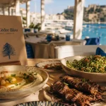 cedre bleu monaco : mezzé libanais partagé sur la terrasse du port