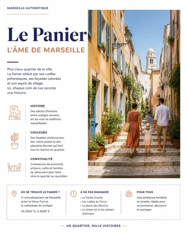 Ruelles colorées du quartier du Panier pour une sortie en famille gratuite à Marseille