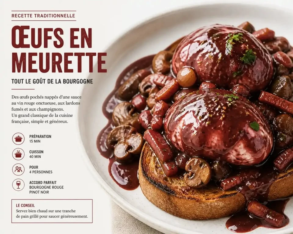 Recette traditionnelle des œufs en meurette, spécialité culinaire incontournable des meilleurs restaurants à Dijon.