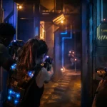 Laser game paris : joueurs avec pistolets laser