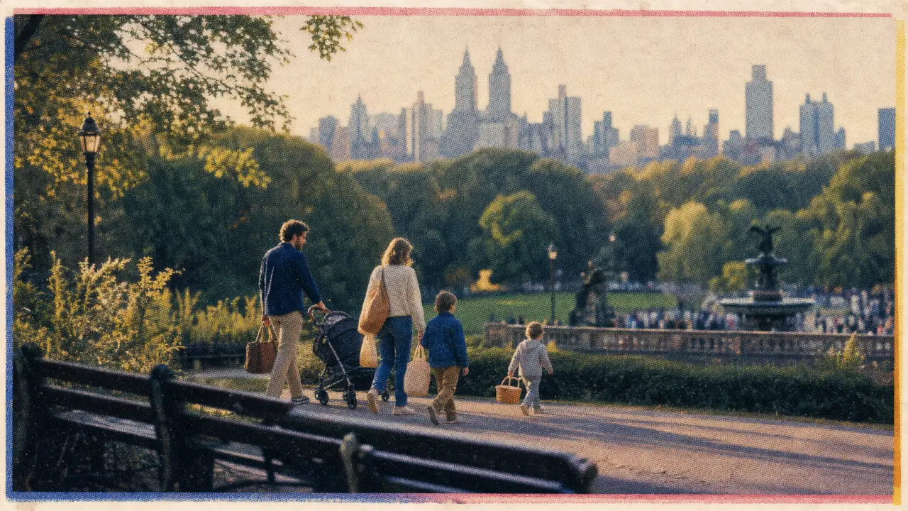 New York en famille à Central Park : famille et skyline