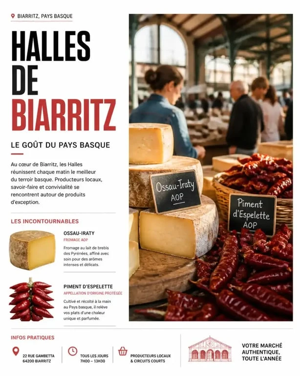 Le marché des Halles de Biarritz, lieu emblématique pour découvrir les produits locaux lors de votre activité à Biarritz.