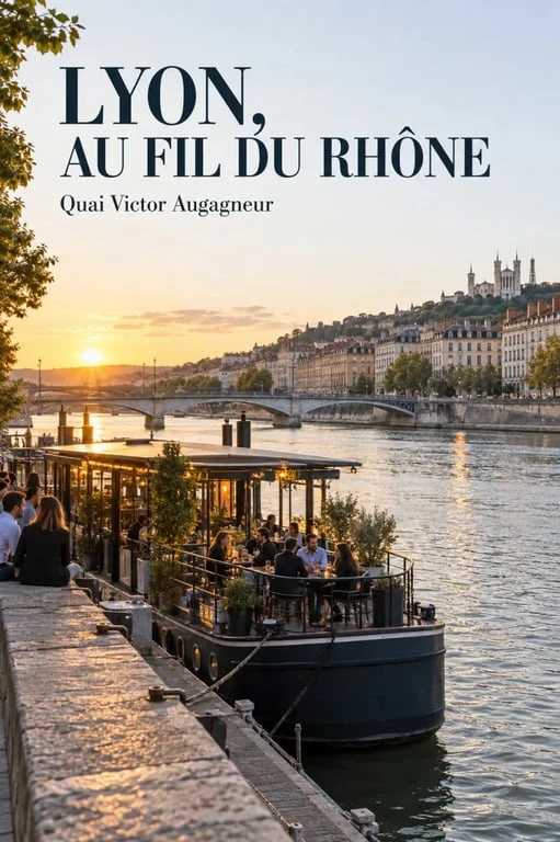 Peniche Lyon sur le quai Victor Augagneur au coucher du soleil