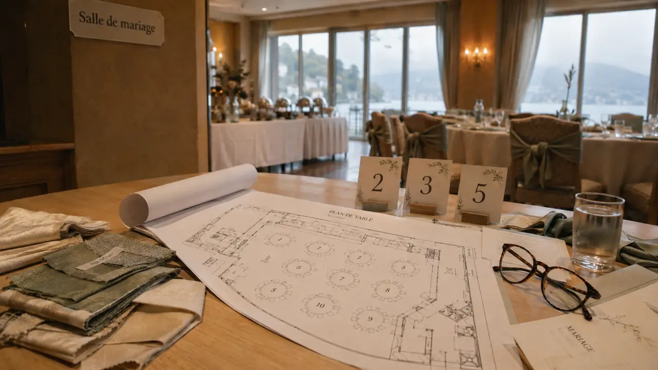 Salle de mariage Neuchâtel : table de réception et vue sur le lac