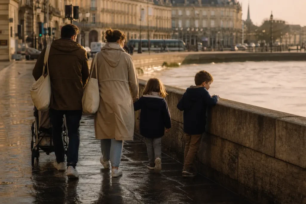 Enfants Bordeaux près de la Garonne, en famille
