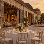 Domaine de champigny salle de réception : écuries, tables et décor en pierre