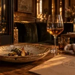 groupe eclore restaurant Paris : table golden hour, vin ambré et assiette