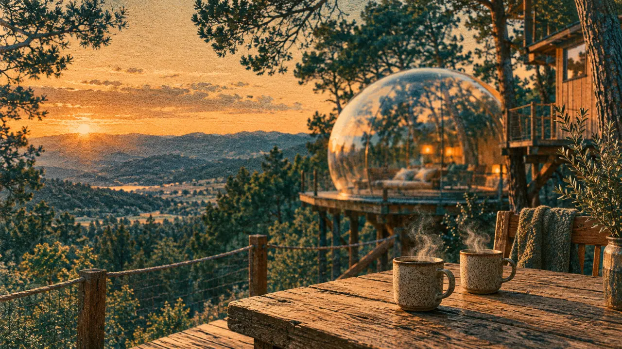 Hébergement insolite Occitanie : bulle sous les étoiles, terrasse et ciel nocturne