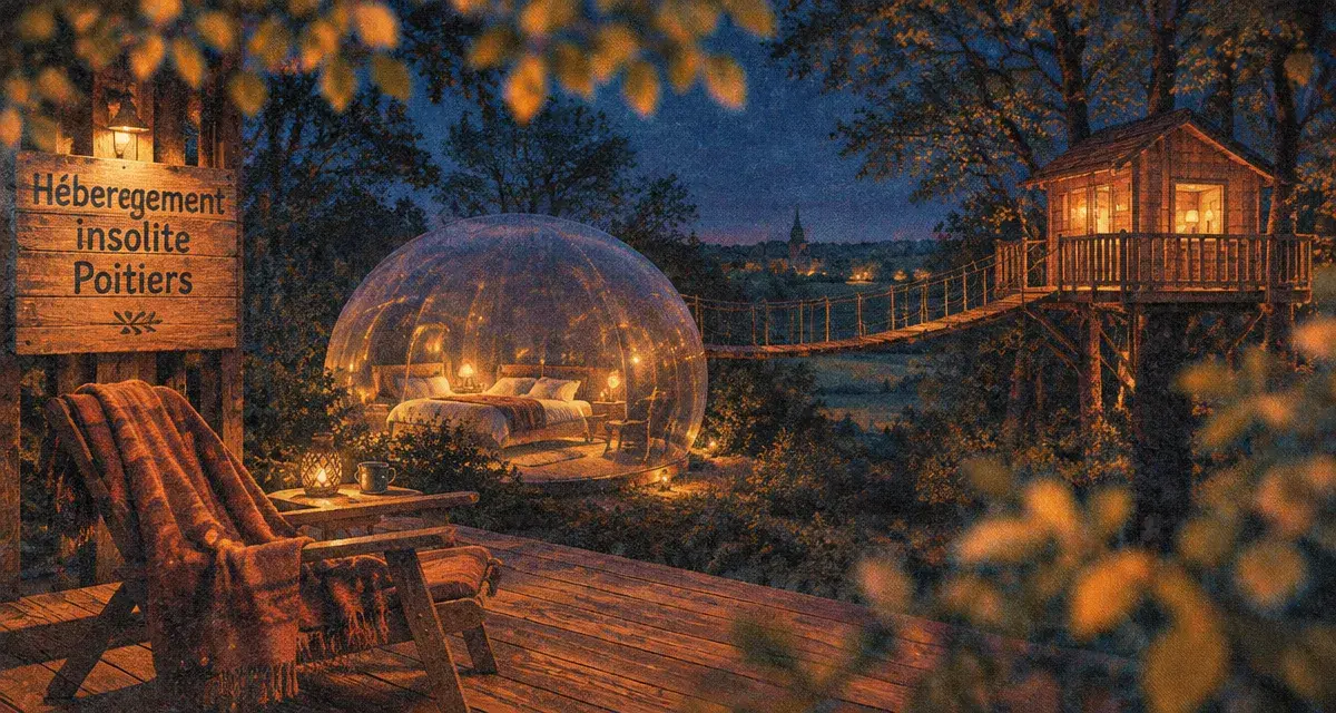 Hébergement insolite Poitiers : bulle et cabane près du Futuroscope, nuit